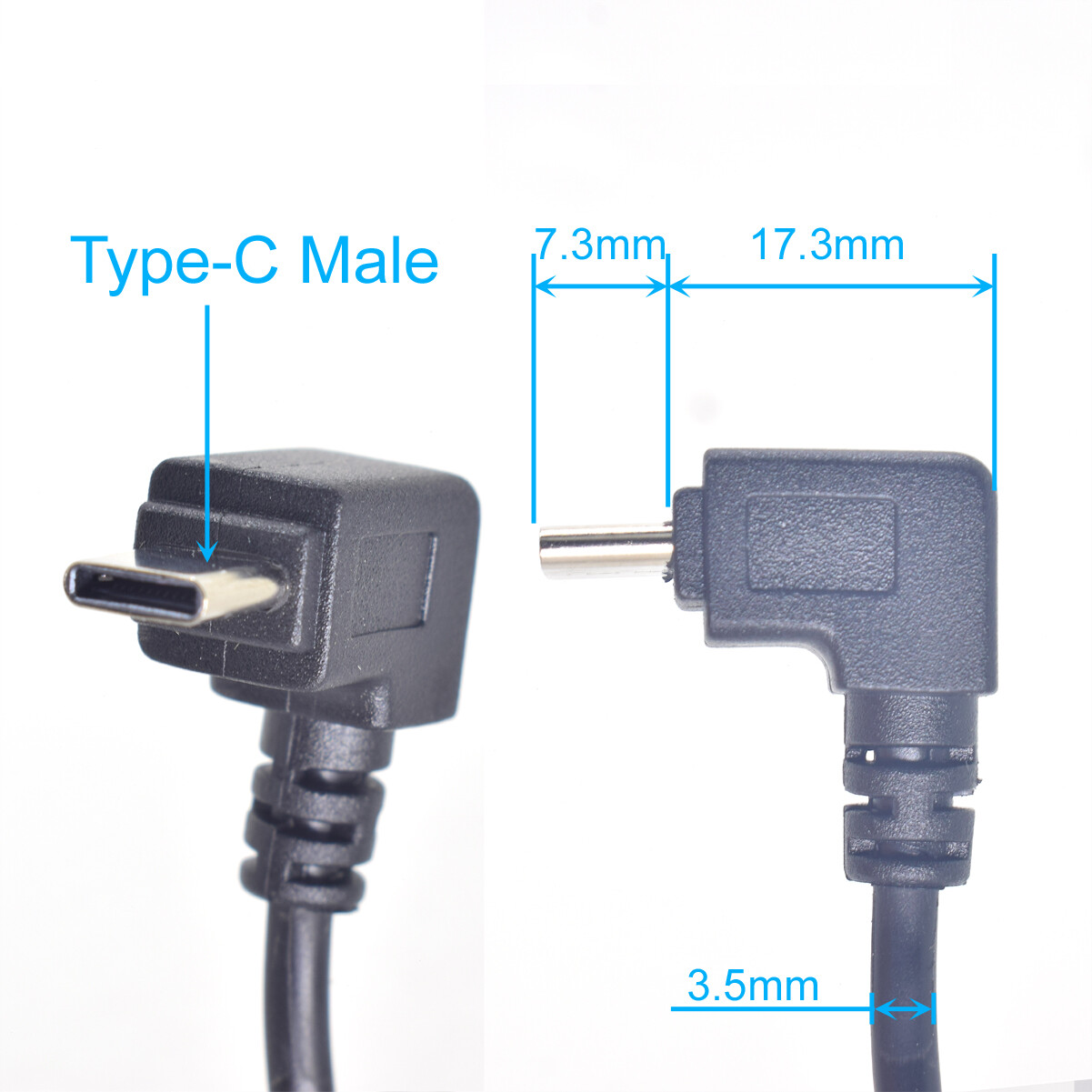 50pcs 30cm USB C Type-C UP Down Direction Cable 5V 3A 22AWG Power Pigtail Cable