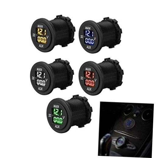 Motor LED Digital Double Voltmeter, Round Panel Voltage Monitor Blue for Car