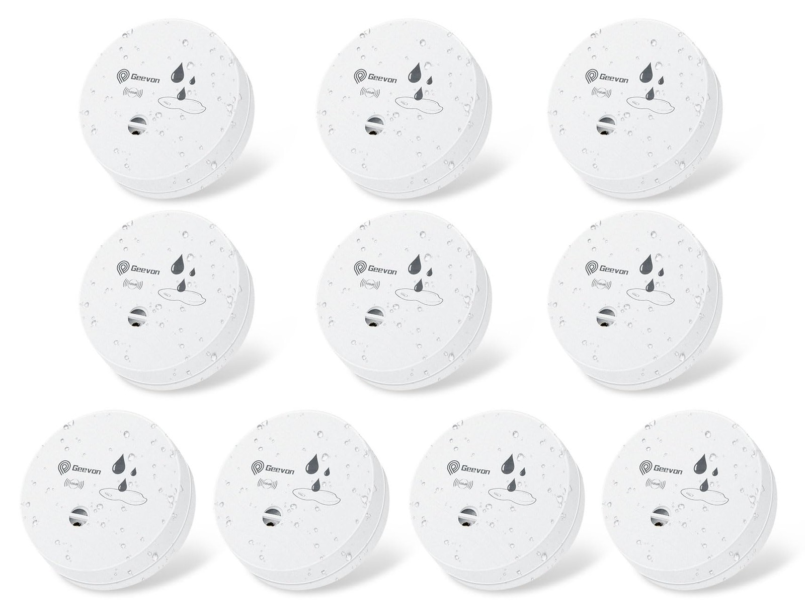 Geevon 4 Pack Water Leak Detectors, 100dB Sensor Alarms Flood White
