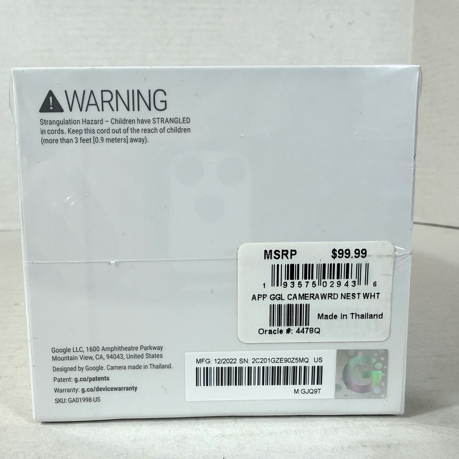 Google Nest Cam Indoor Wired 2nd Gen Snow1080p HDR Night Vision GA01998 Sealed