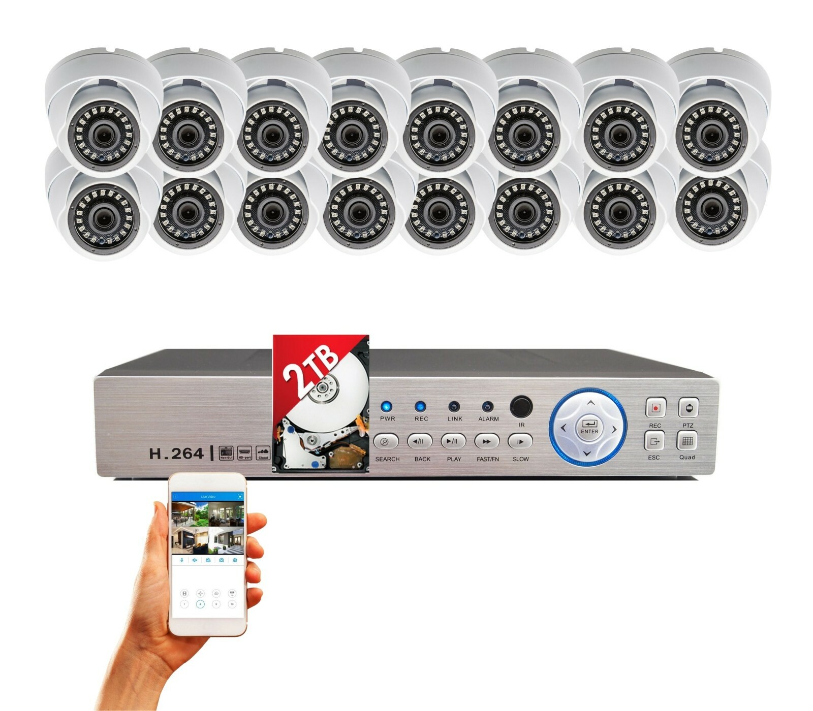 16 Channel HD Surveillance System 2TB Memory Storage for Recording and Playback