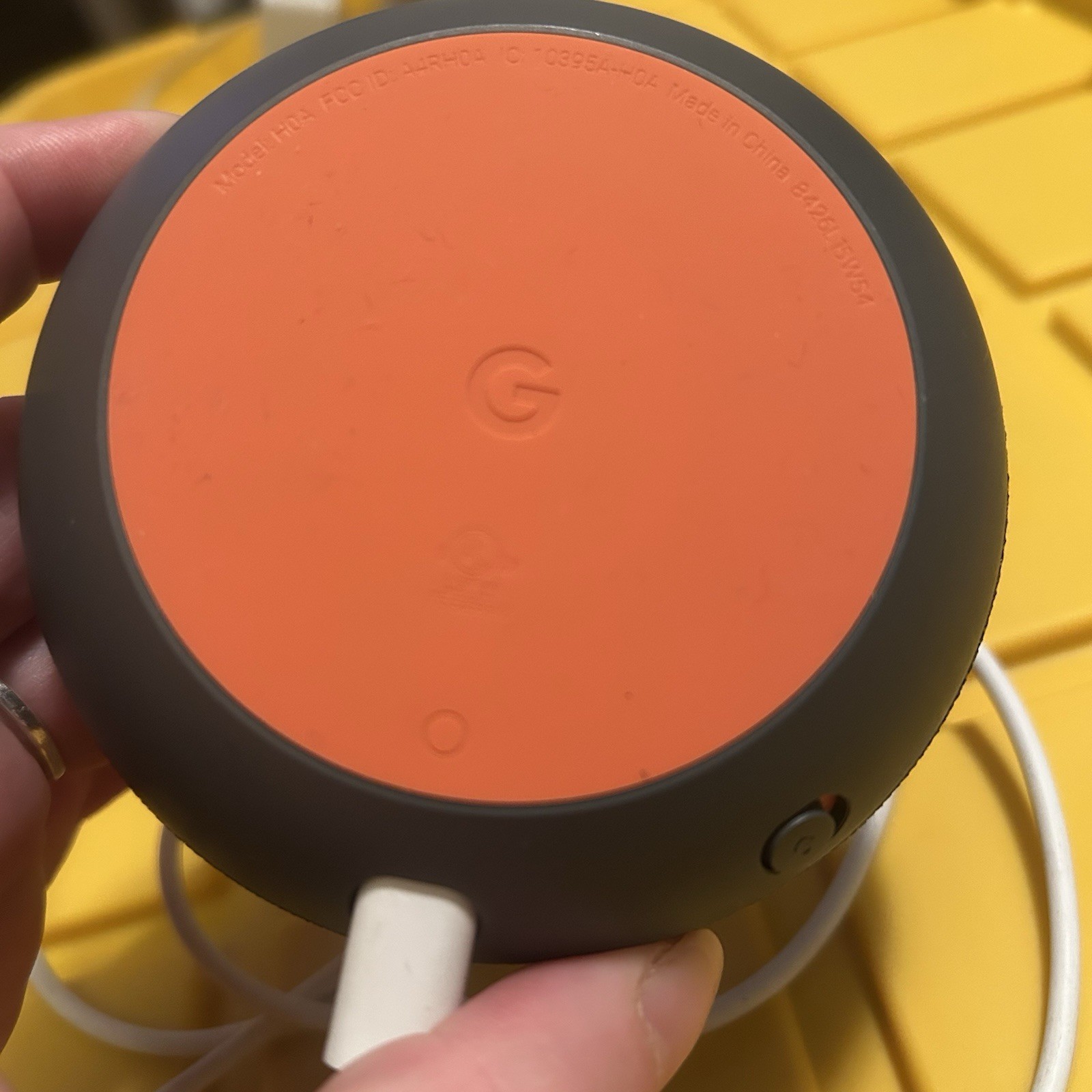 Google Home Mini Smart Speaker Gray/Orange Base, Voice Control, Wi‑Fi, Micro‑USB