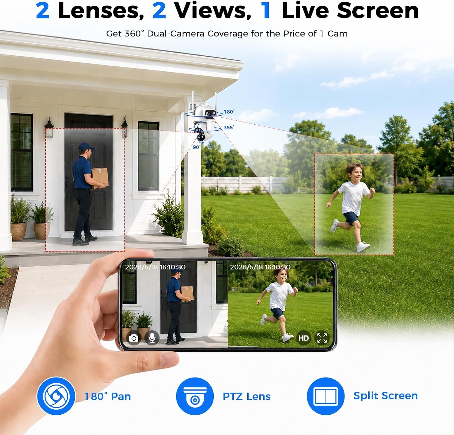 5G WiFi Wireless Security Camera System Dual Lens 10CH NVR 500GB HDD Outdoor Lot