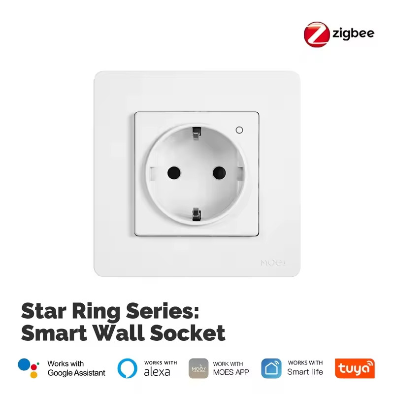 Tuya ZigBee Smart Socket EU Wall Embedded Outlet Energy Monitor Indicator App Re