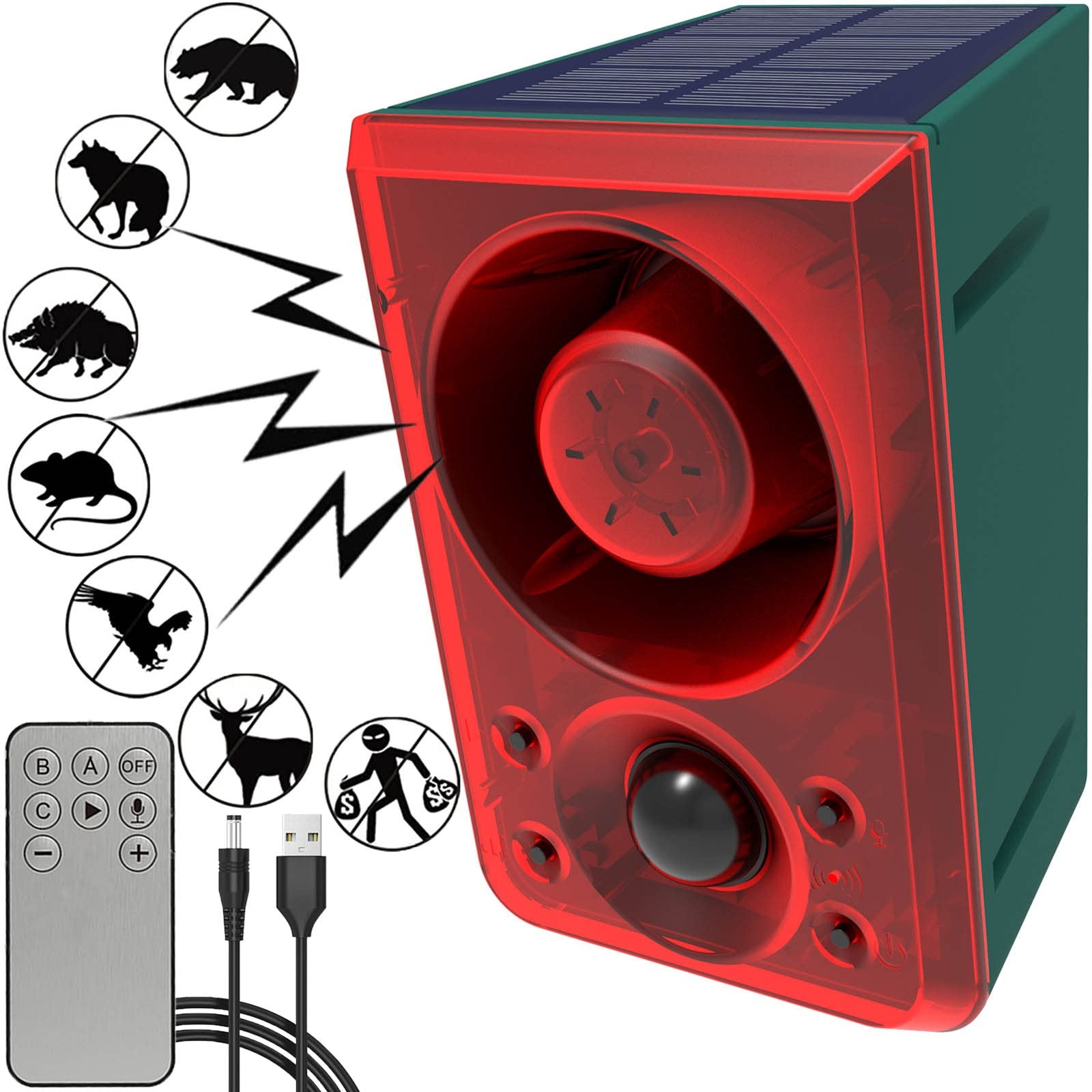 Motion Sensor Alarm Dog Barking Gunshot Sound 130db Motion Detector Alarm Lig