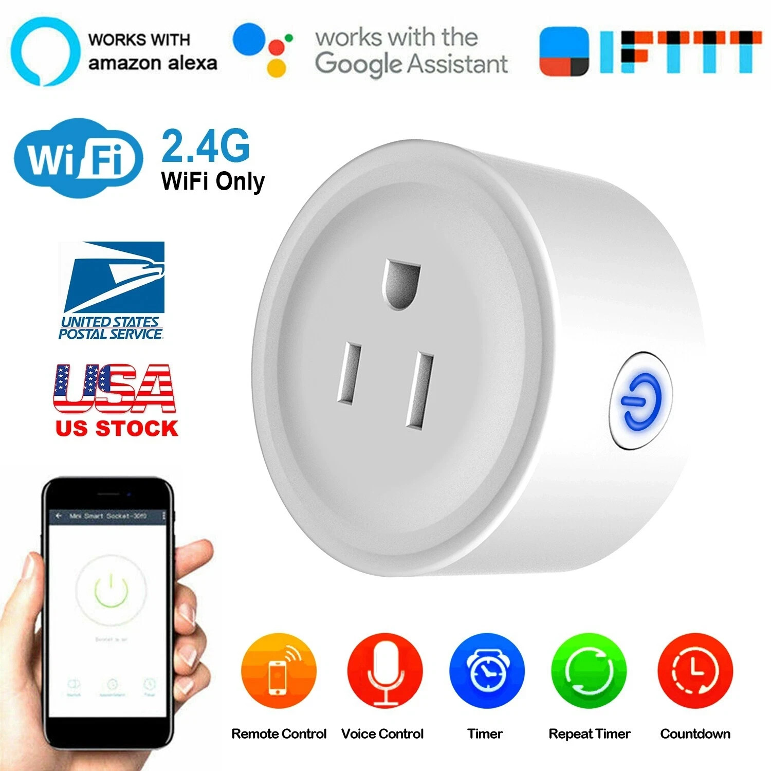 2 WiFi Smart Plug Voice Control Socket Outlet Amazon Alexa Google 2.4 ghz only