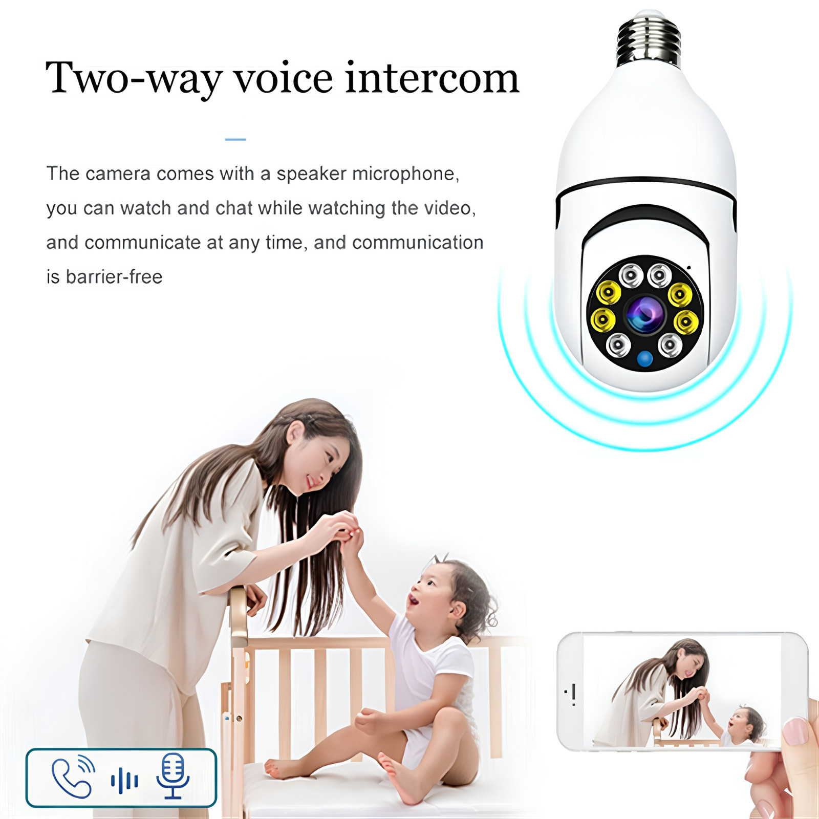 1080P Light Bulb Security Camera WiFi 360° PTZ Two Way Audio Night Vision V380
