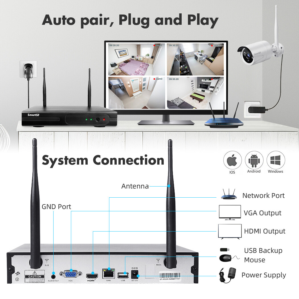 SmartSF 10CH 5MP Outdoor Wireless Security Camera System WIFI CCTV Audio NVR kit