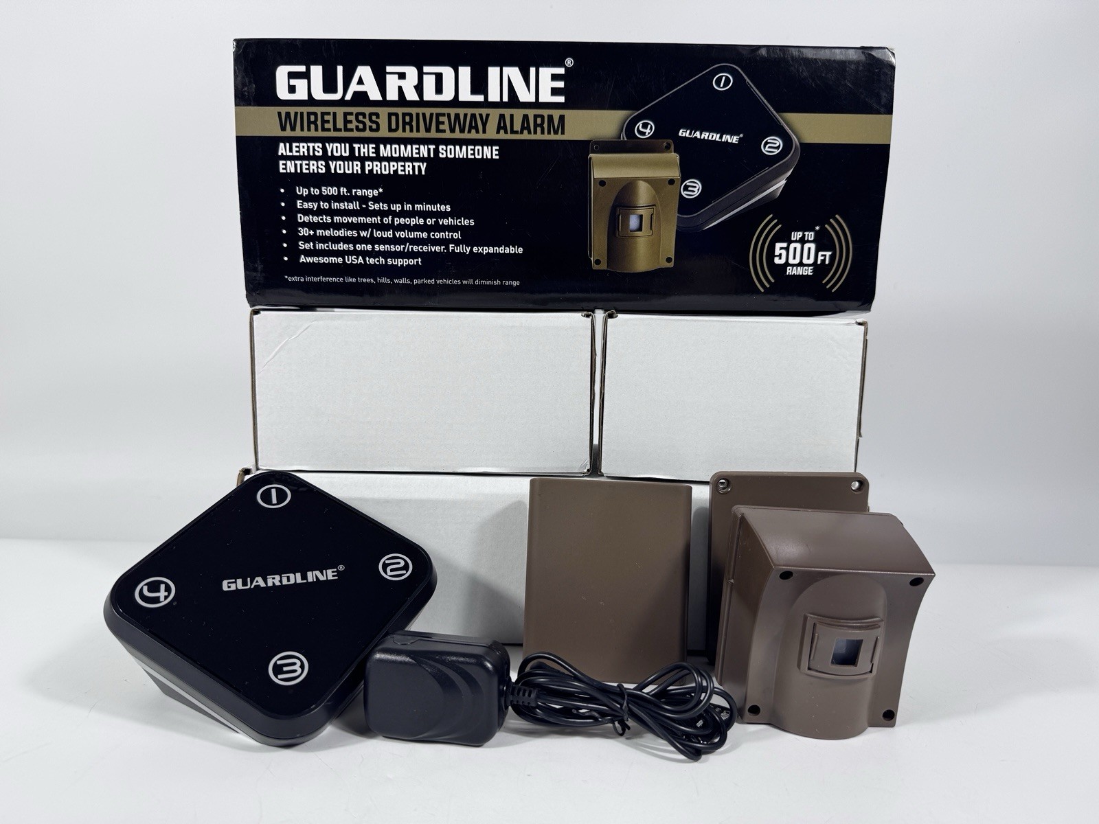 New Guardline Wireless Driveway Alarm 500 ft Kit + Extra Motion Sensor