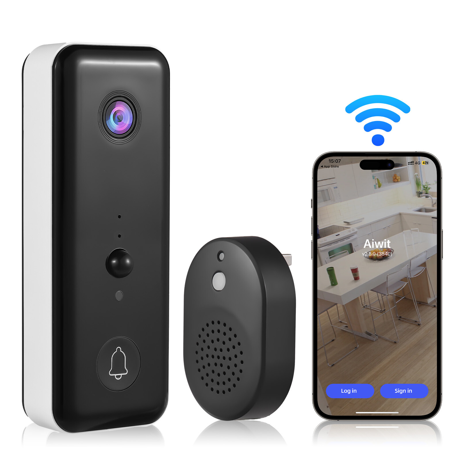 Video Doorbell with Chime Ringer AI PIR Human Detect R8H7