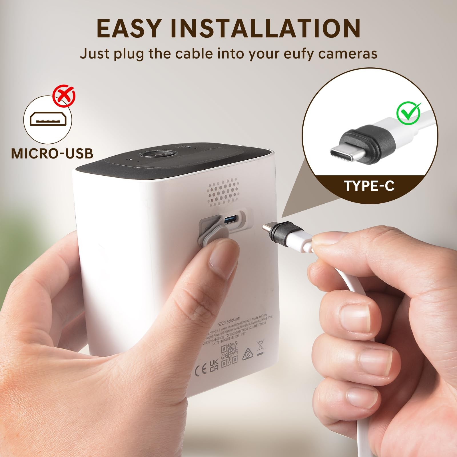 30FT Power Adapter Designed for eufy Security SoloCam S220/S340/S4/E30/E42, e…