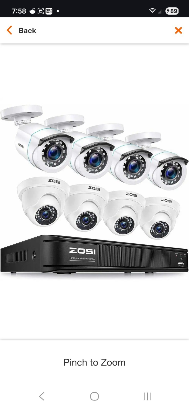 NEW Zosi 8CH Security System w/DVR No HDD ZR08AM/00 4AK-8141AW-US 4AK-2521AW-US
