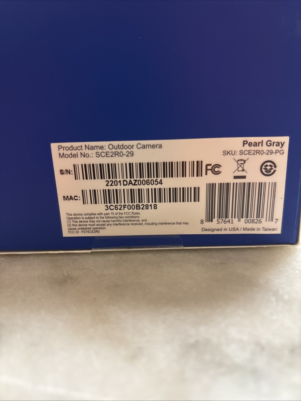 Blue ADT SCE2R0-29 Outdoor Security Camera Wireless Pearl Gray