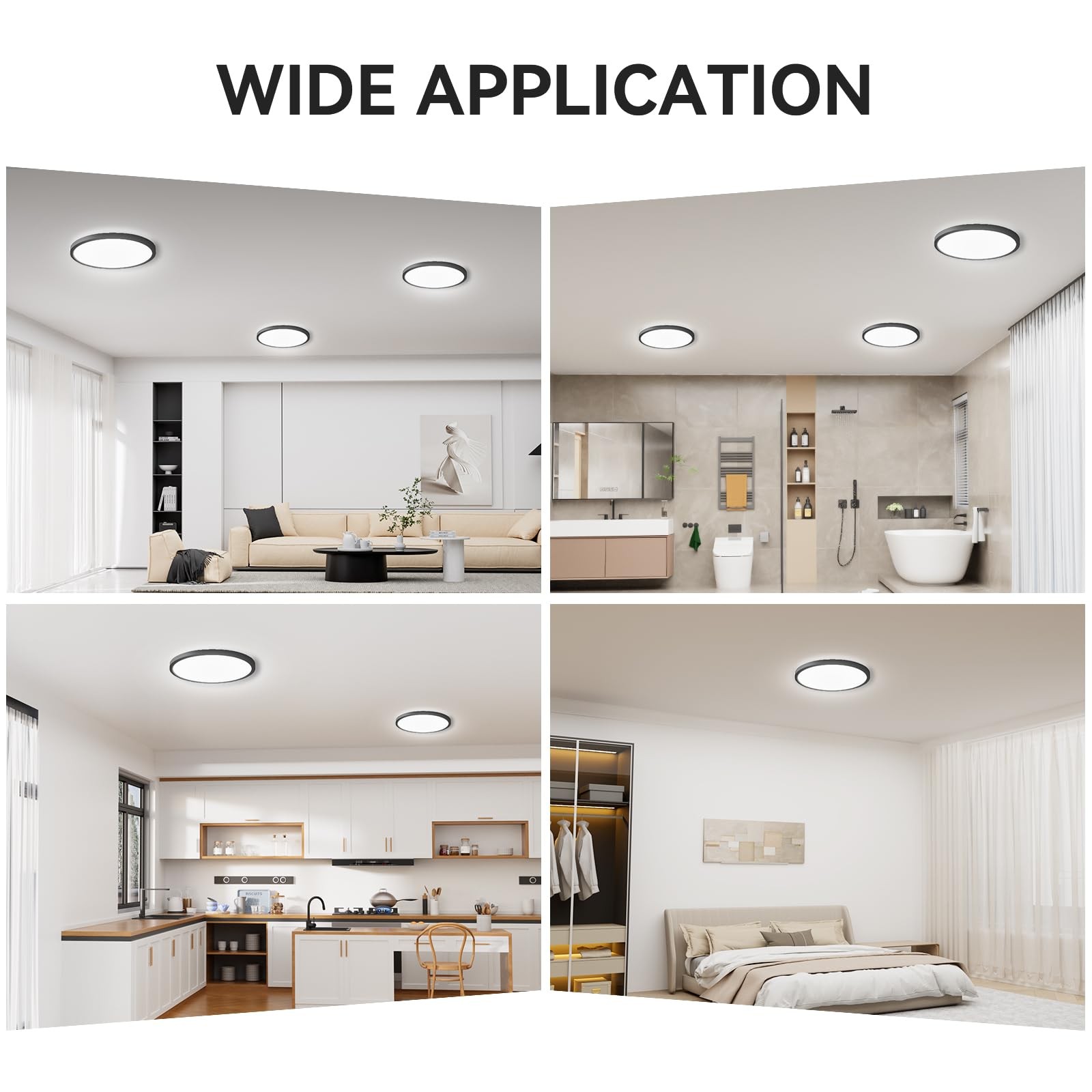 WKONCLDY 6Pack 3200lm LED Flush Mount Ceiling Light, Super 12in-6Pack, Black