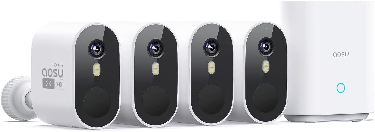 aosu Security Cameras Outdoor Wireless, 4-Cam-Kit, 166° Ultra-Wide-Angle