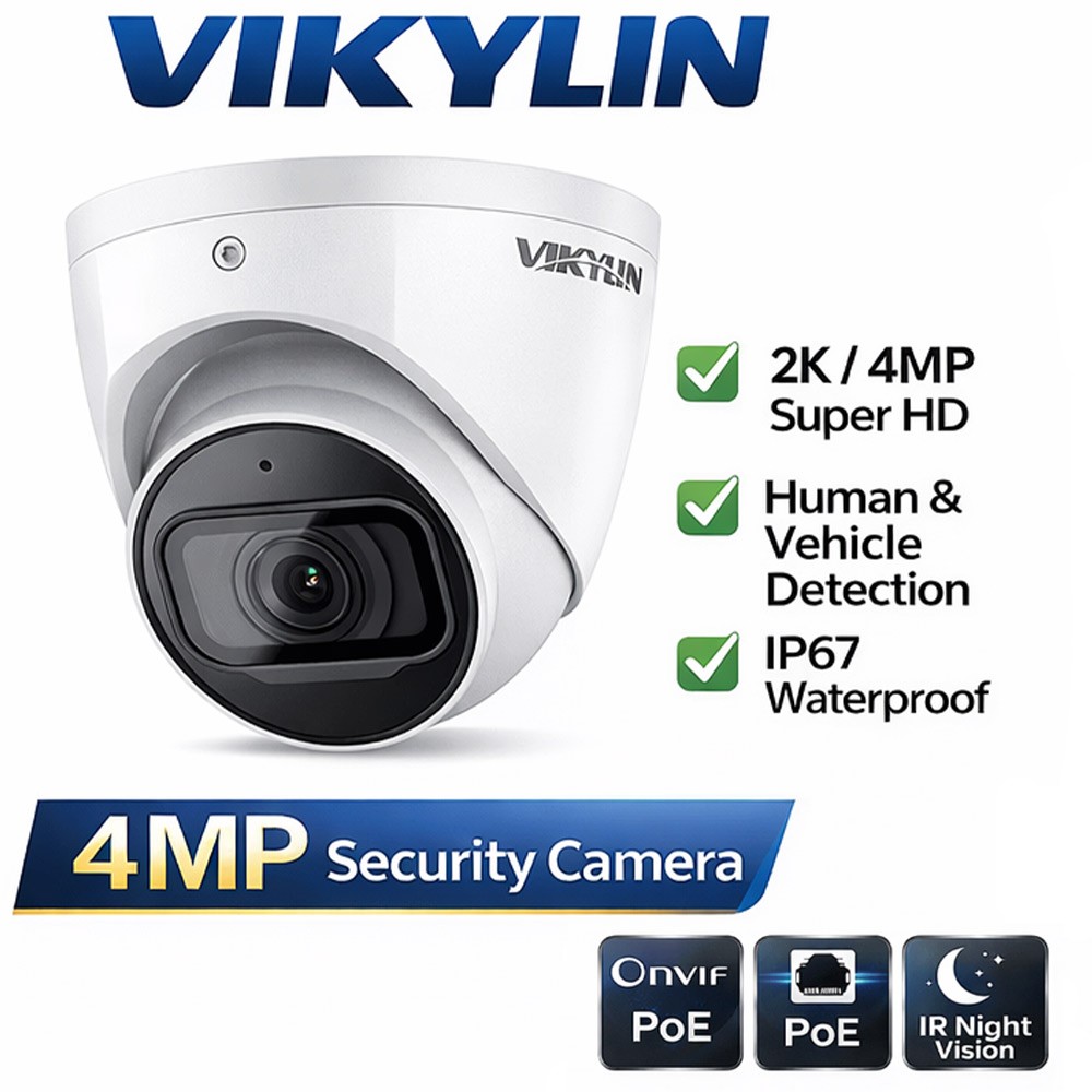 6 Pack Vikylin 4MP POE IP Camera Outdoor Starlight IR 30M Microphone Home Wired