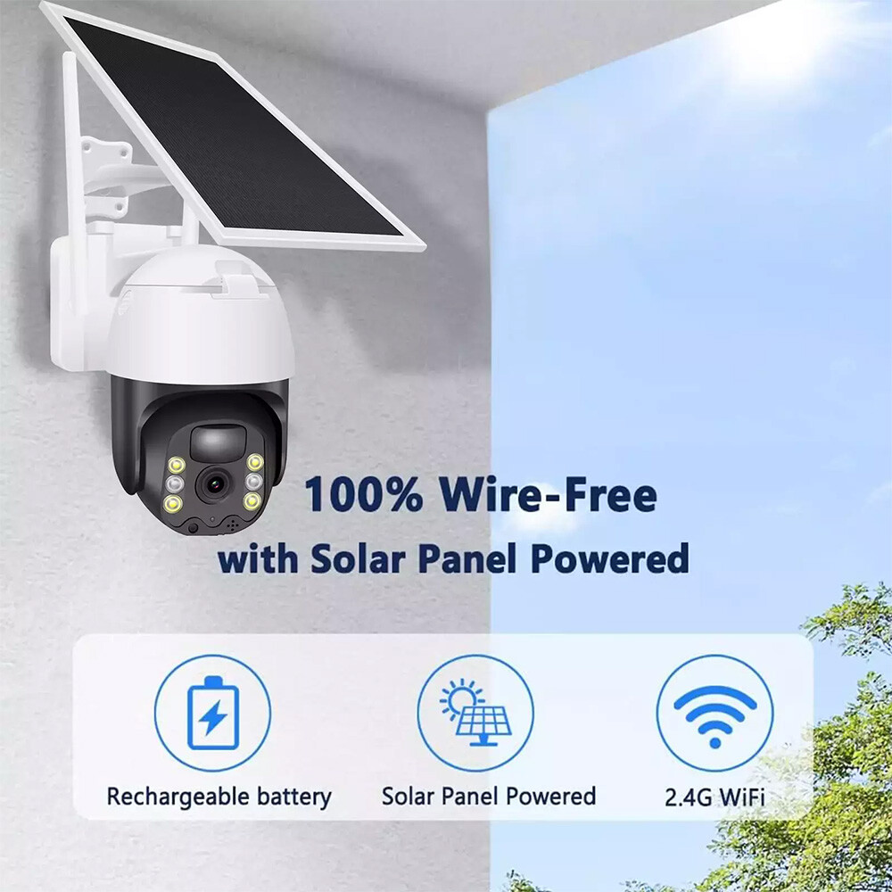 4 Pack WiFi6 Solar Battery Powered Wireless Security Camera Sys Outdoor 3MP PTZ