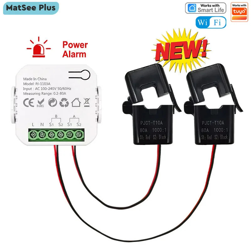 Smart Wifi Energy Clamp Bidirectional Meter with Buzzer Alarm for Threshold App