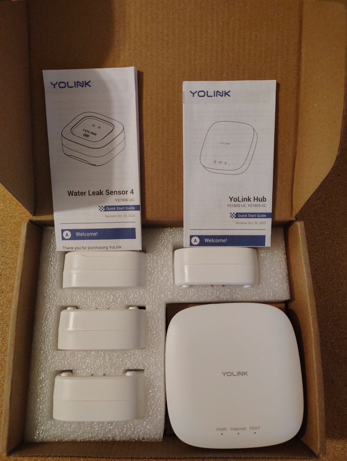 YoLink Water Leak Sensor 4 Kit + Hub Smart Home System WiFi Flood Alert NEW OB