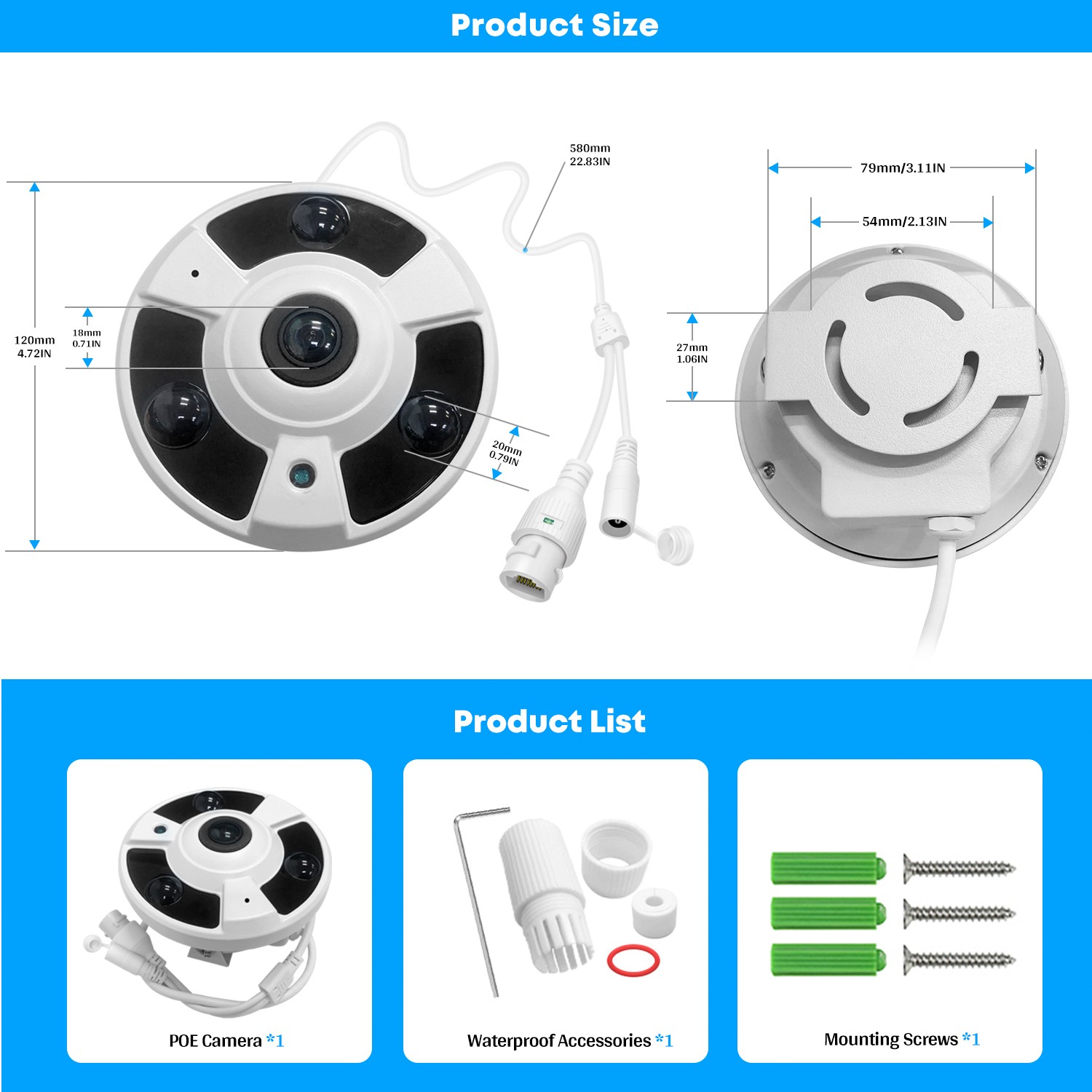 Eyessys 8MP/4MP 360° Panoramic Fisheye 1.8mm Lens Security POE Camera for NVR