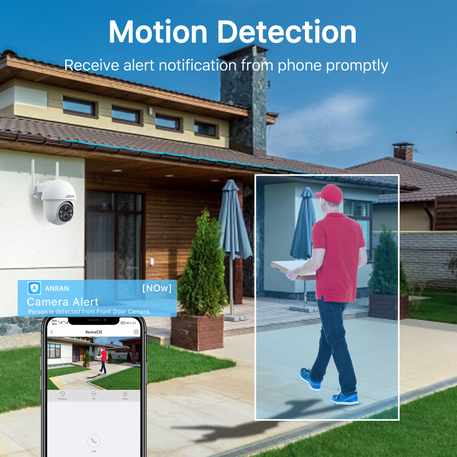 ANRAN Outdoor Wireless Security Camera Wifi 360° PTZ Solar Battery Powered IP66