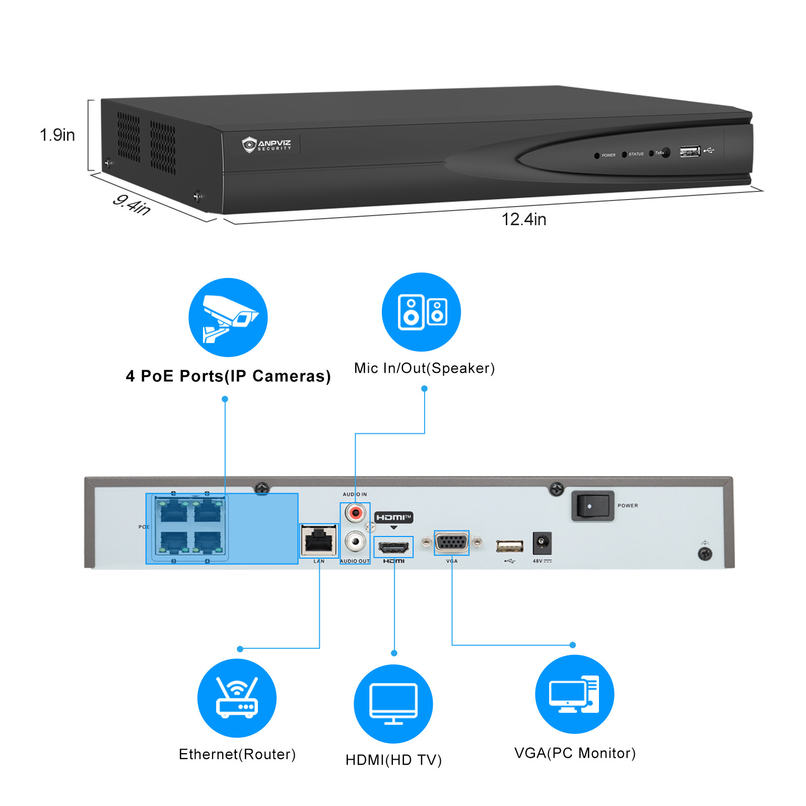 Anpviz 4CH 8MP PoE NVR Smart AI Network Video Recorder Supports Max 4*8MP Camera