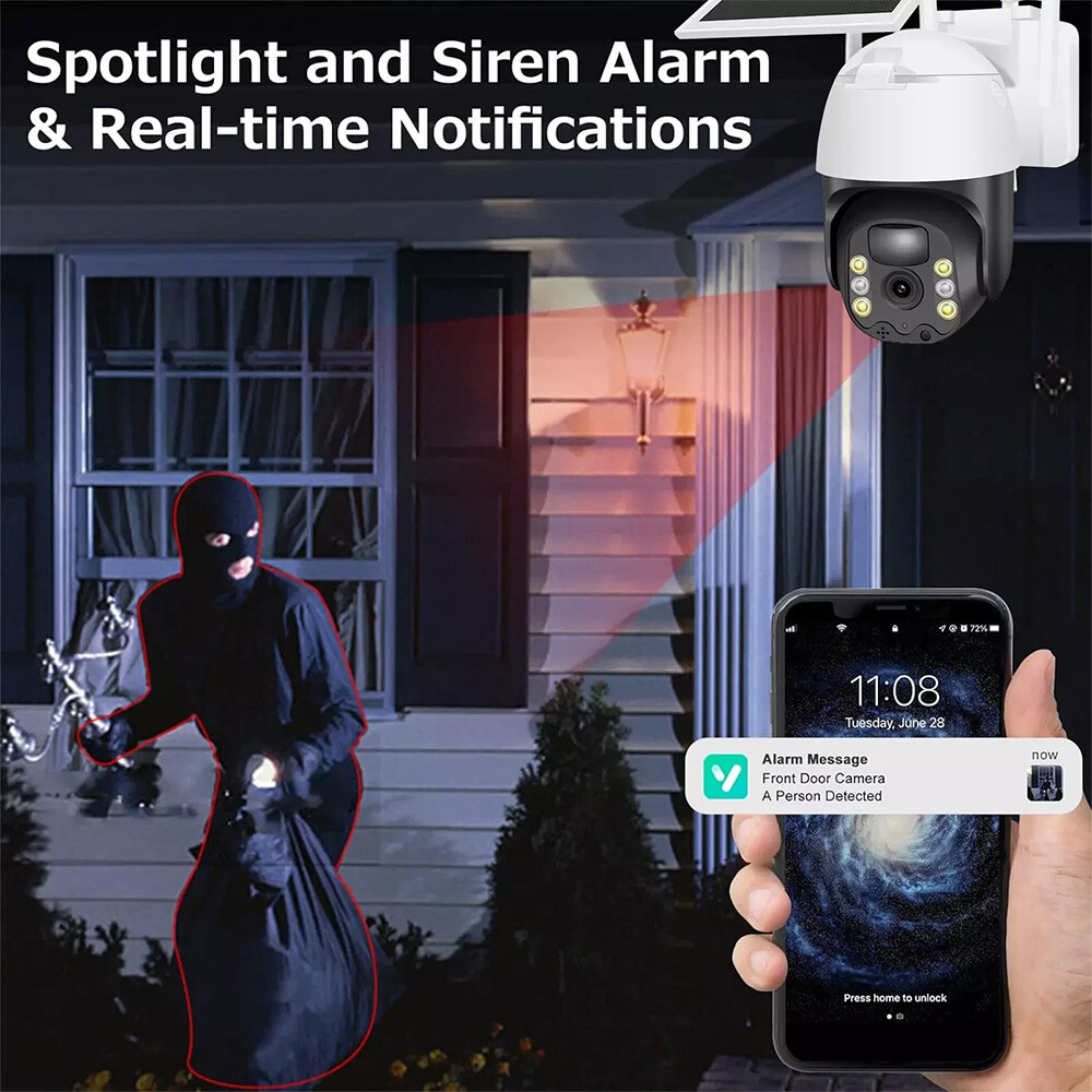 4 Pack WiFi6 Solar Battery Powered Wireless Security Camera Sys Outdoor 3MP PTZ