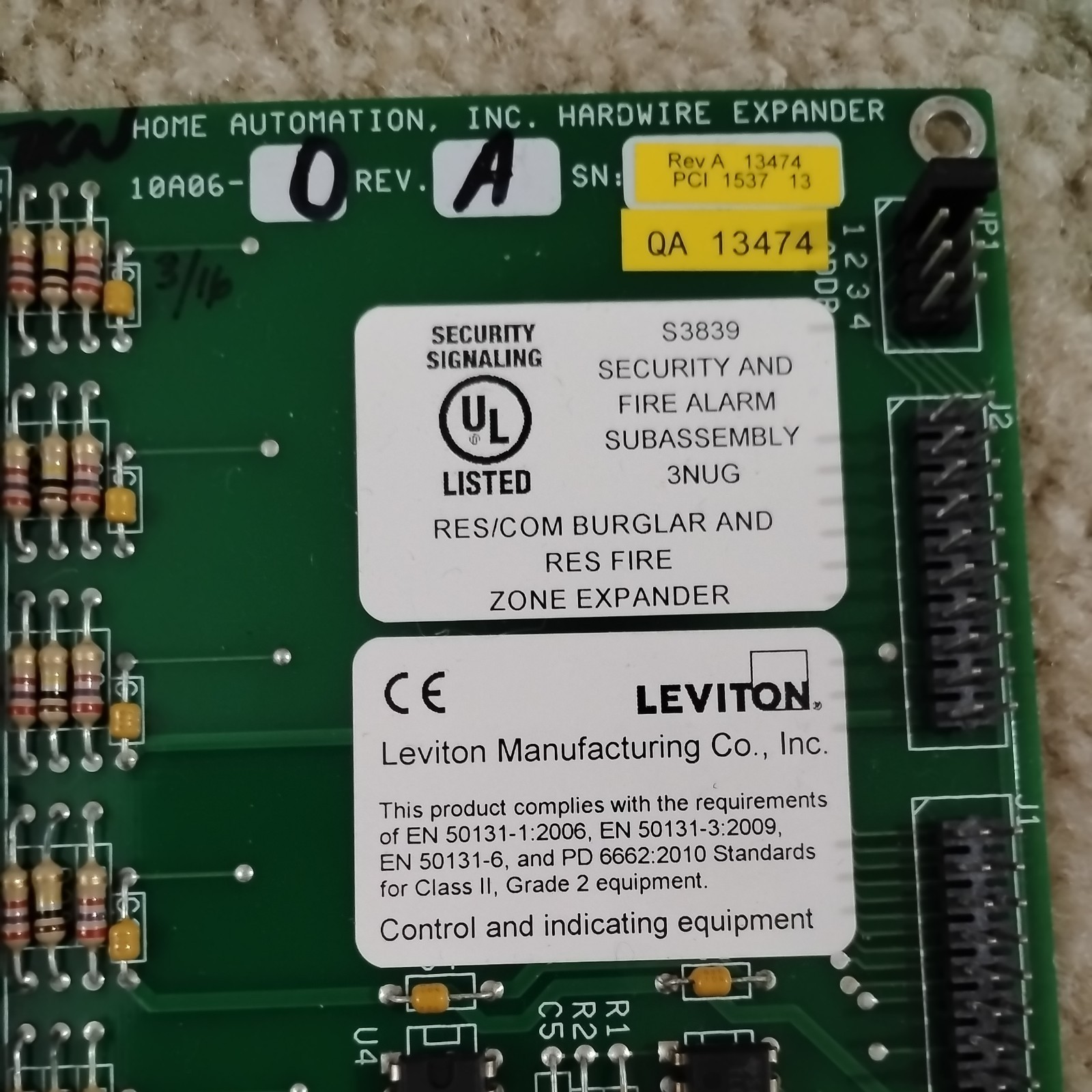 10A06-0 HAI Leviton Security 16 Zone Hardwire Expander Board only.