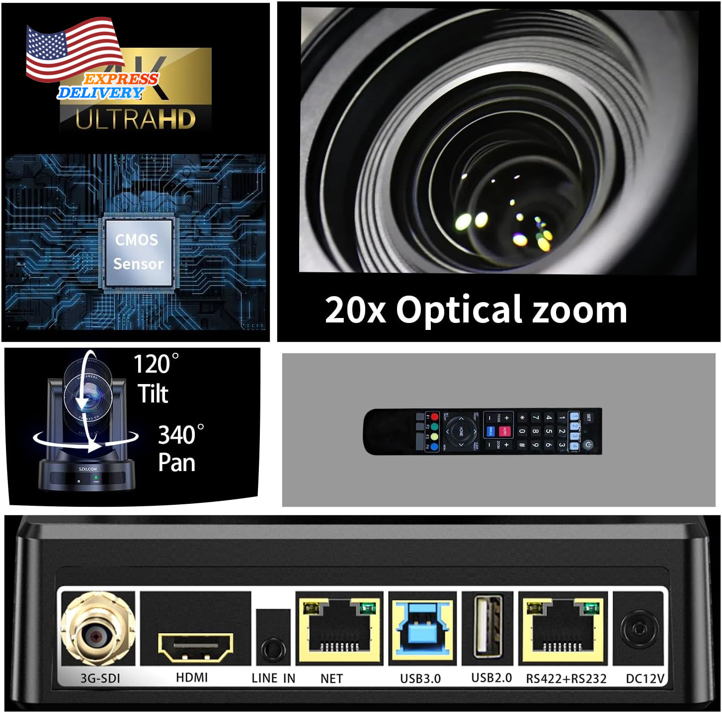 4K PTZ Camera with 20X Optical Zoom & AI Auto Tracking HDMI/SDI/USB3.0/RJ45