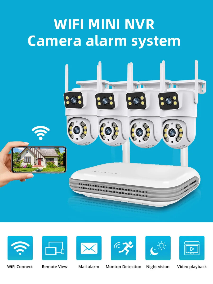 6MP CCTV System WiFi Camera NVR Kit Security Audio IP Cameras Dual Lens Wireless