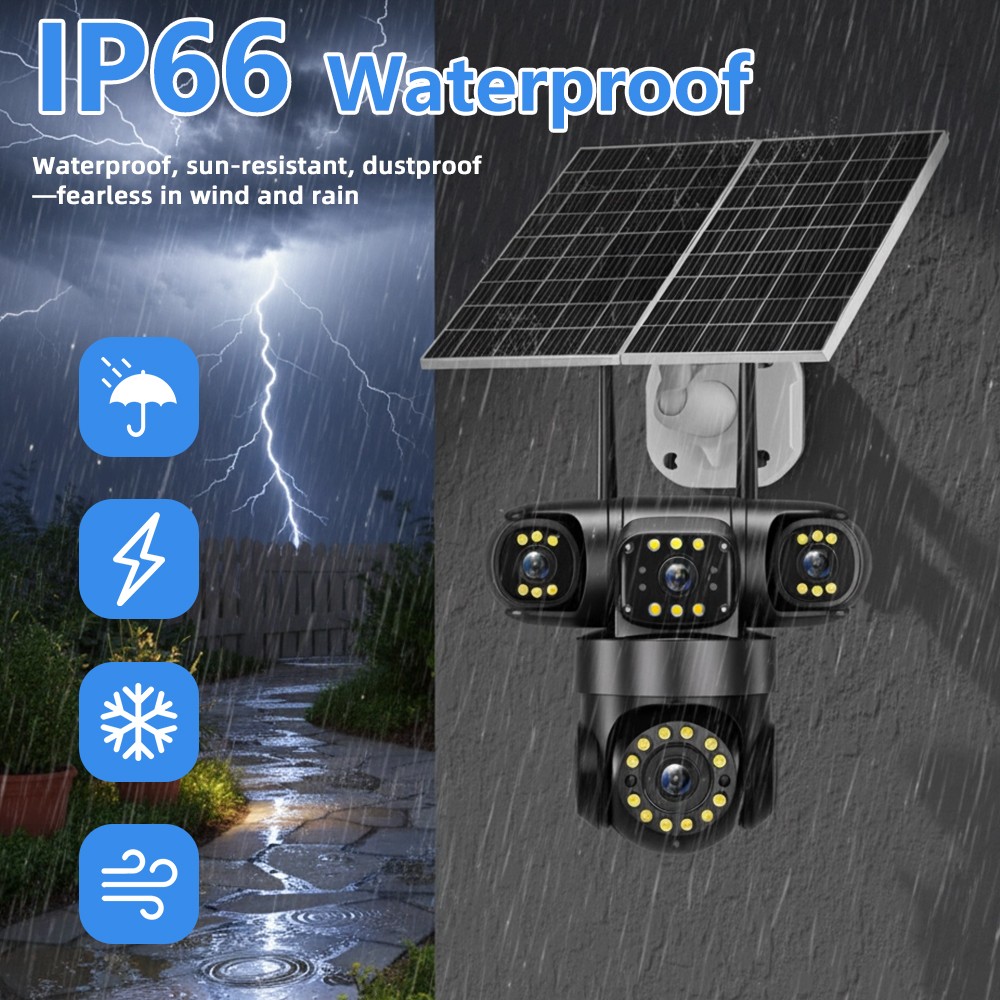 4 Lens 16 MP 4G SIM Solar Security IP Camera Outdoor CCTV Motion Detection PTZ
