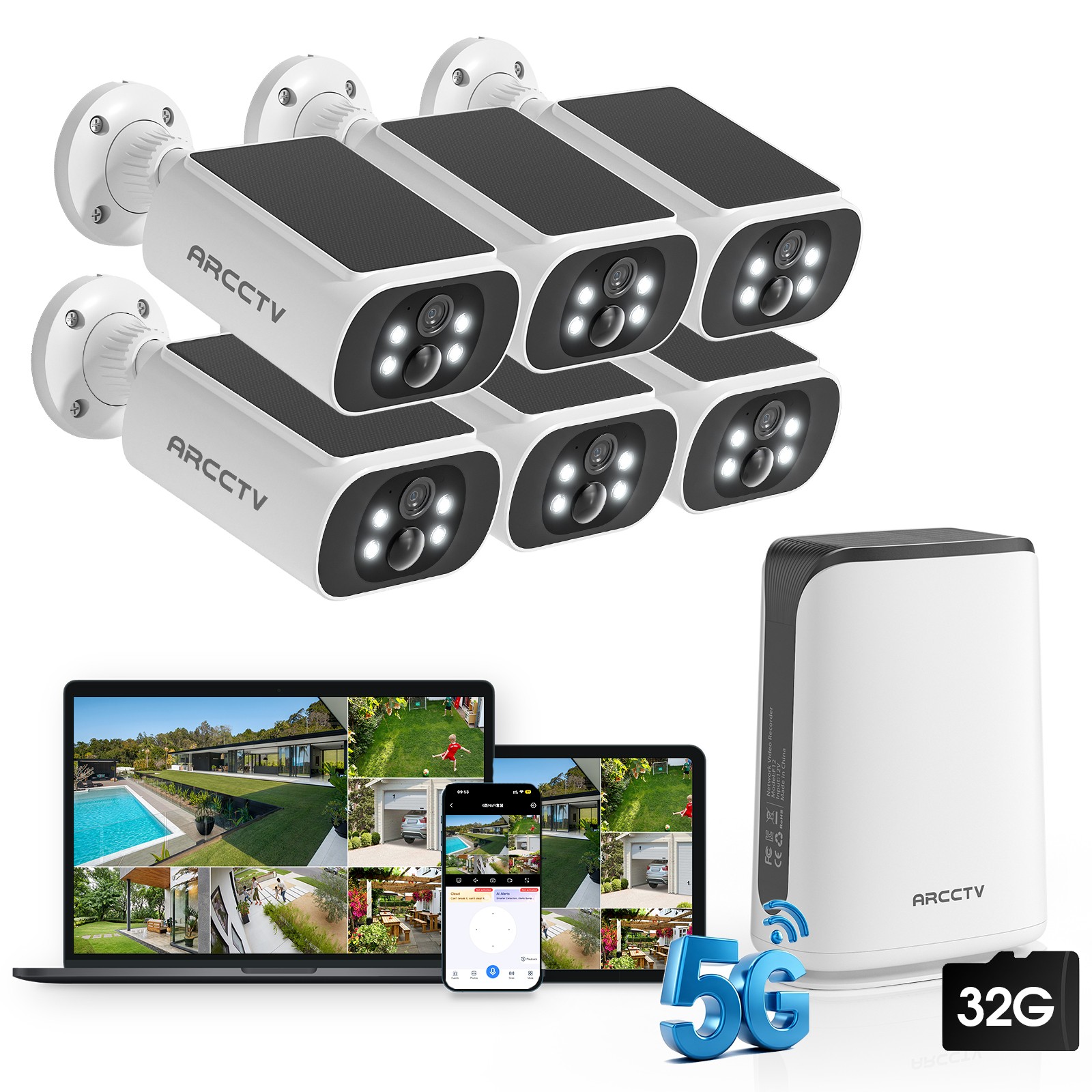 ARCCTV 4MP Solar Battery Wireless Security Camera System Outdoor Home 2Way Audio