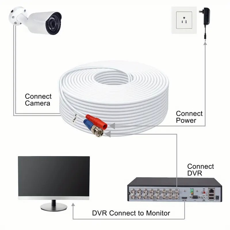 2pcs 30m CCTV Cable Camera Security Surveillance BNC Extension Wire DC Power DVR