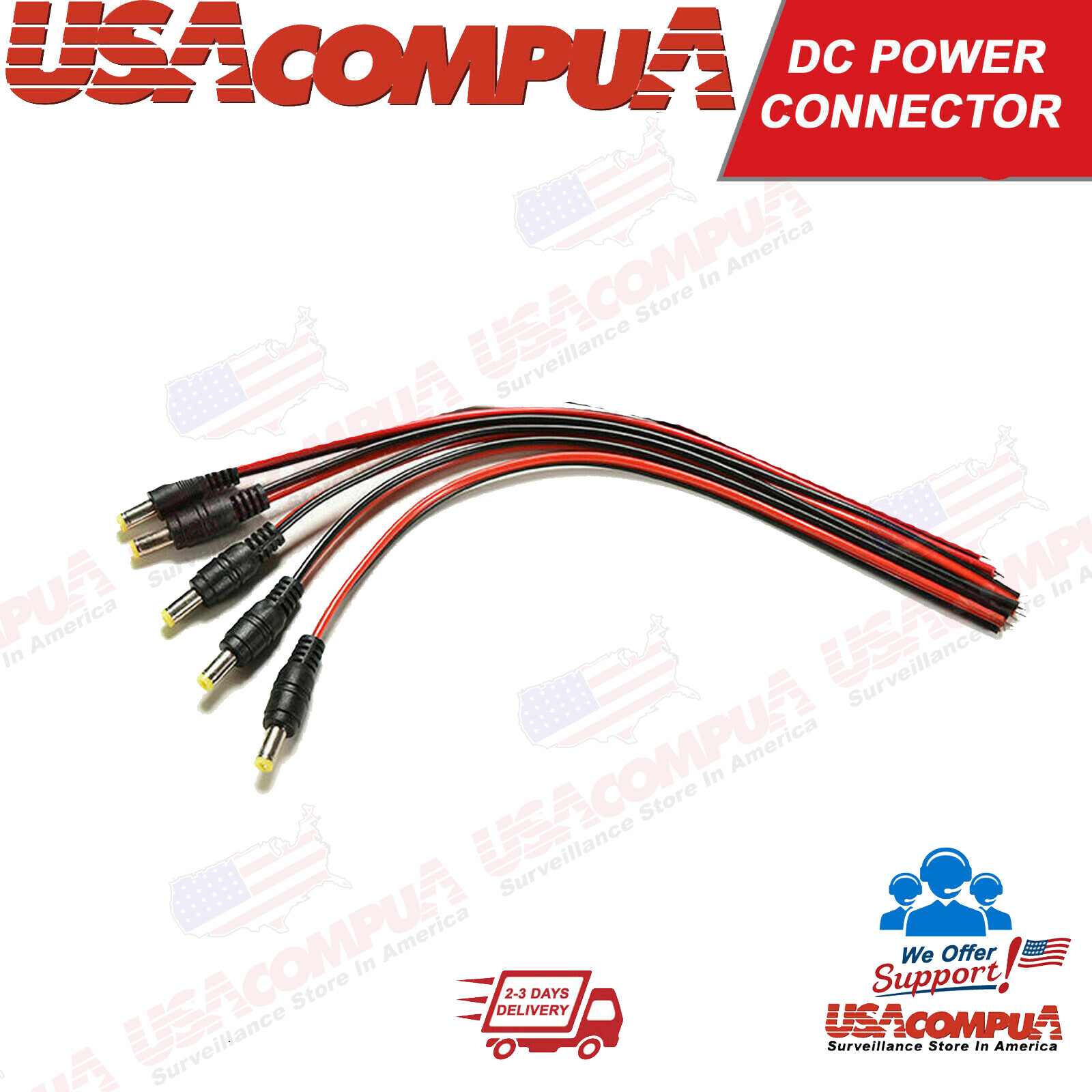 5 Pcs 5.5×2.1mm 12V Male DC Power Socket Jack Plug Connector Cable