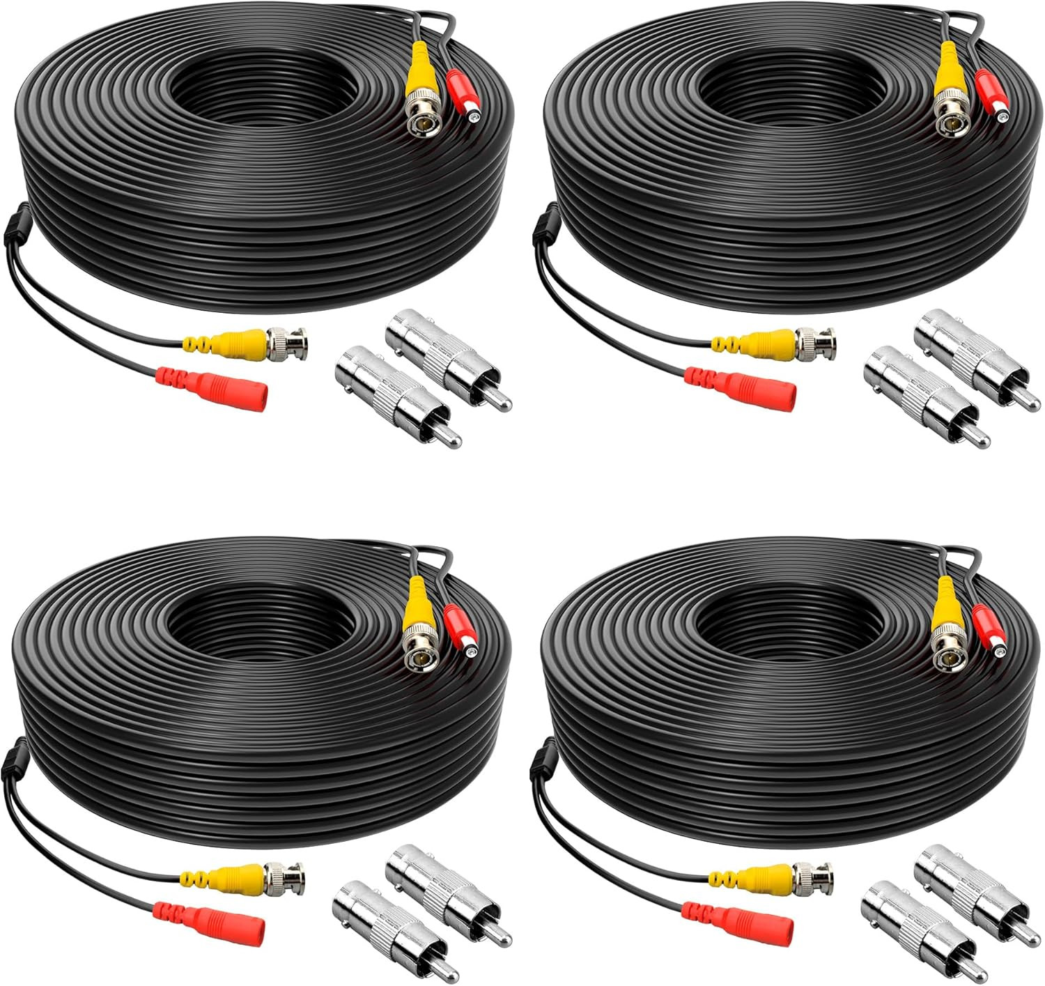 ABLEGRID 4 Pack 100ft BNC Security Camera Cable CCTV DVR Wire RCA Connectors