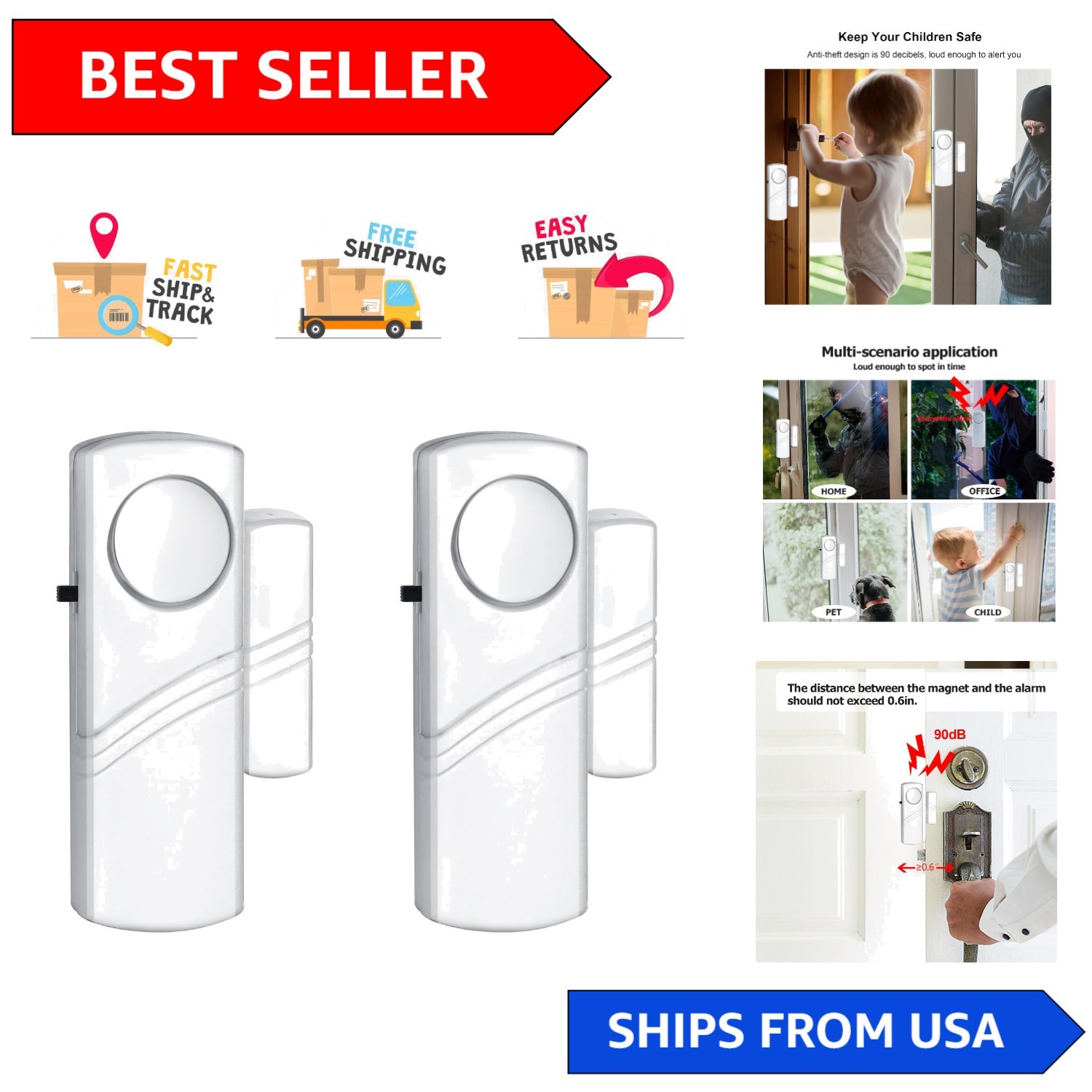 Lightweight 90DB Door Burglar Alarm with Easy Installation – Safety Essentials