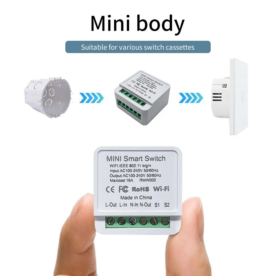 16A/20A WiFi Mini Smart Switch Module 2-way Control Cozy Life APP Remote Control