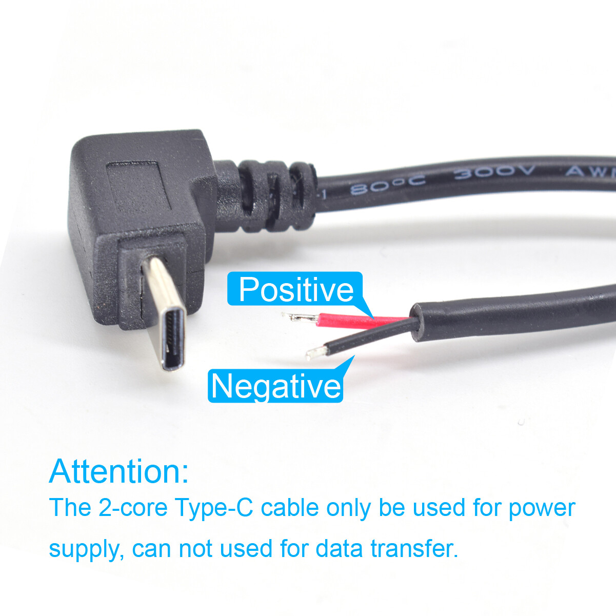 50pcs 30cm USB C Type-C UP Down Direction Cable 5V 3A 22AWG Power Pigtail Cable