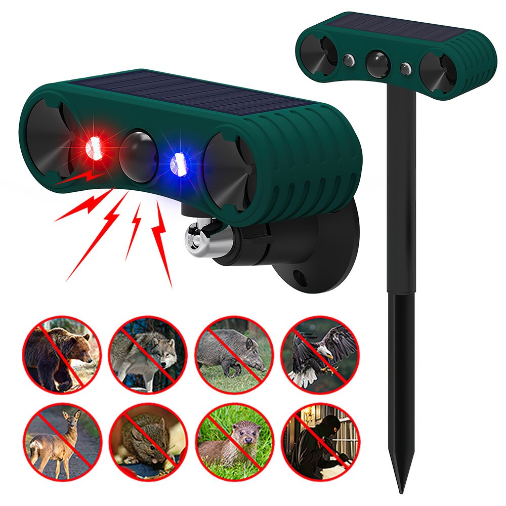 4 Modes Solar Motion Sensor Alarm Emits Loud Dog Barking & Gunshot Sound 2*130db