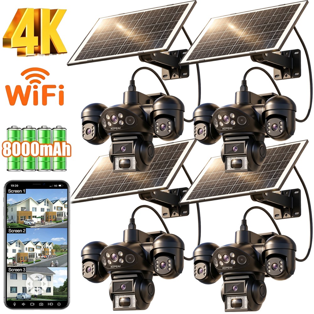 4PCS 3 Lens Camaras De Seguridad Wifi Exterior Inalambrica Con Vision Nocturna