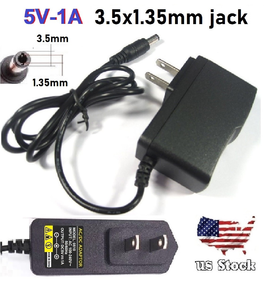 US Plug 5V-1A/ 1000mA 1A 3.5*1.35mm AC DC Power Supply Adapter Wall Charger