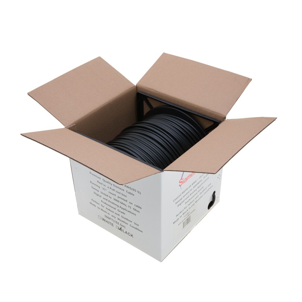 RG59 Siamese Coaxial Cable 20AWG 18/2 CCTV Security Camera Bulk Wire Black 500FT