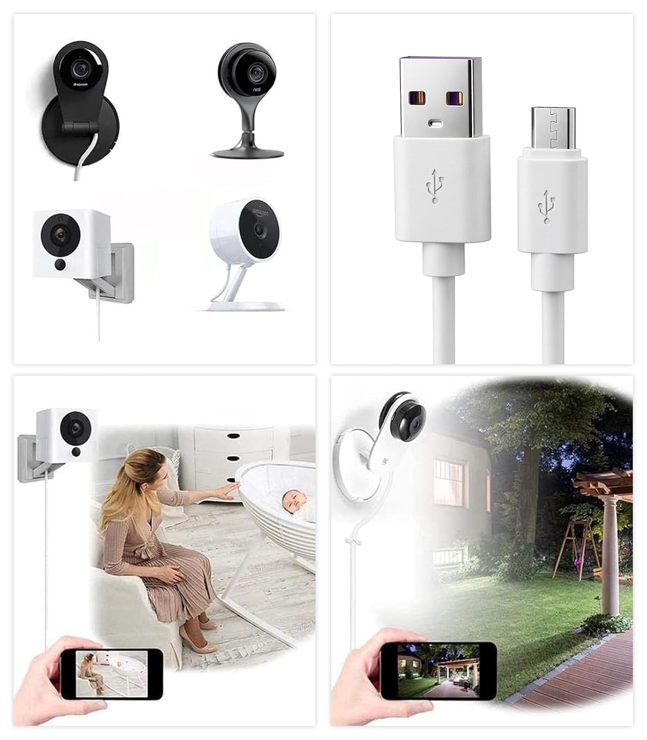 Smays 12ft Micro USB Power Cable for Wyze Cam Nest Blink Arlo