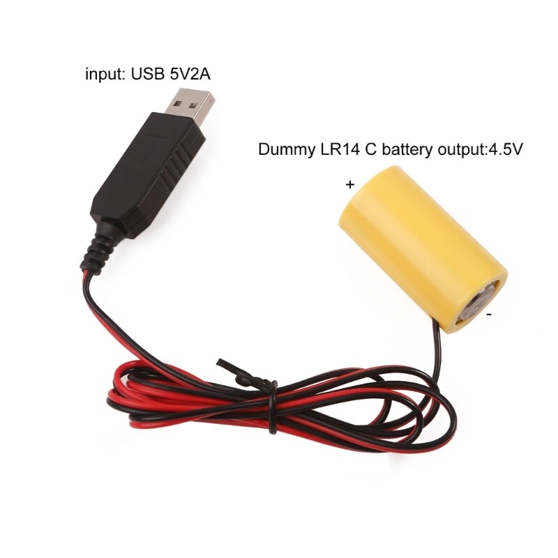 USB 5V2A to LR14 False Battery Power Cord + Adapter Replace 3xLR14 Batteries