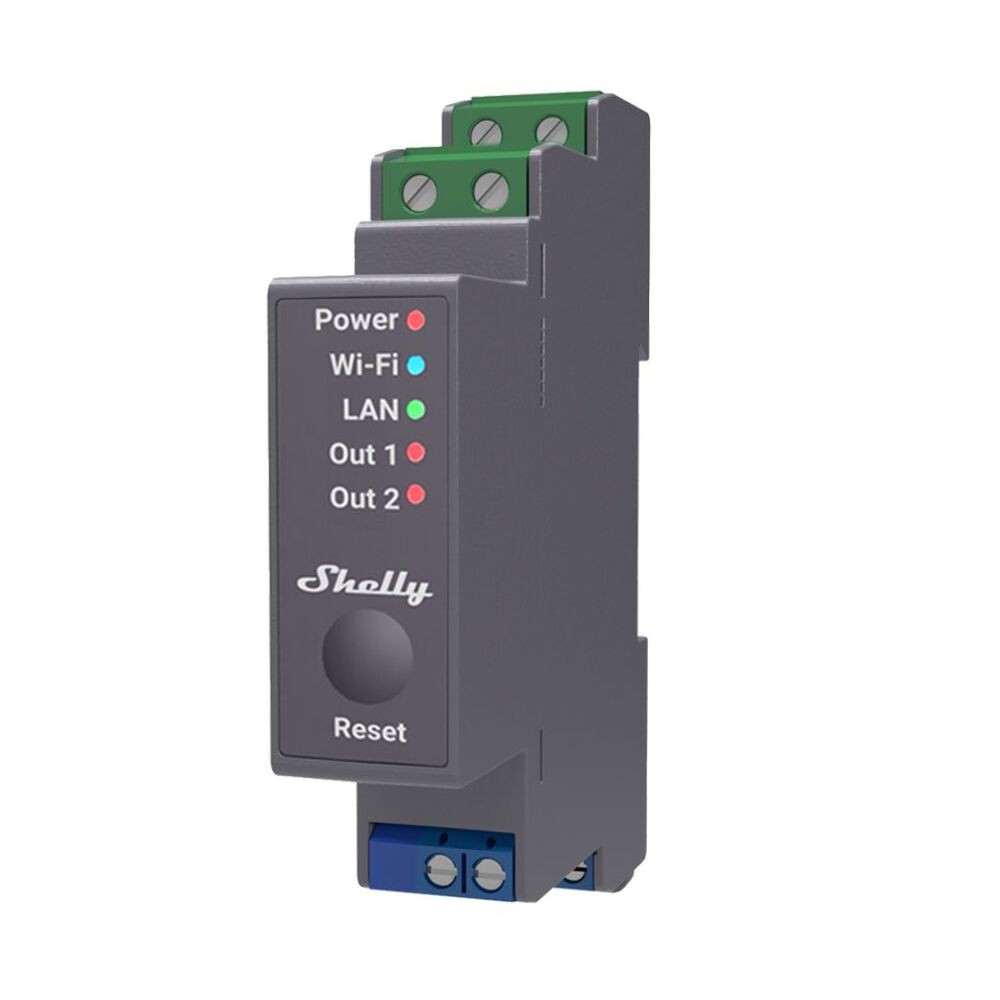 Shelly Pro 2. 2-channels DIN rail smart relay up to 25A Wi-Fi, LAN (Open Box)