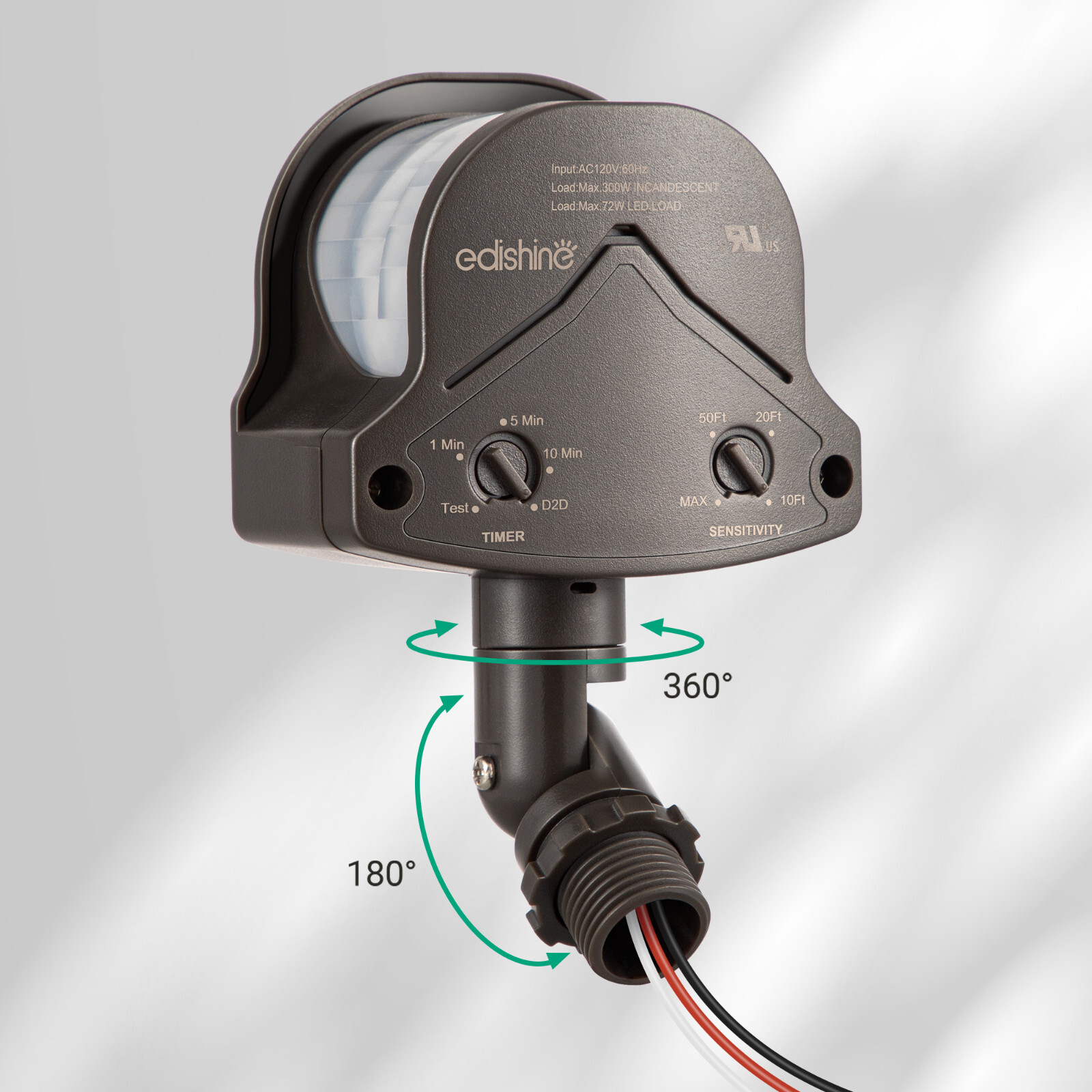 EDISHINE Motion Sensor, Automatic Dusk to Dawn, Motion PIR Sensor,240 Degree