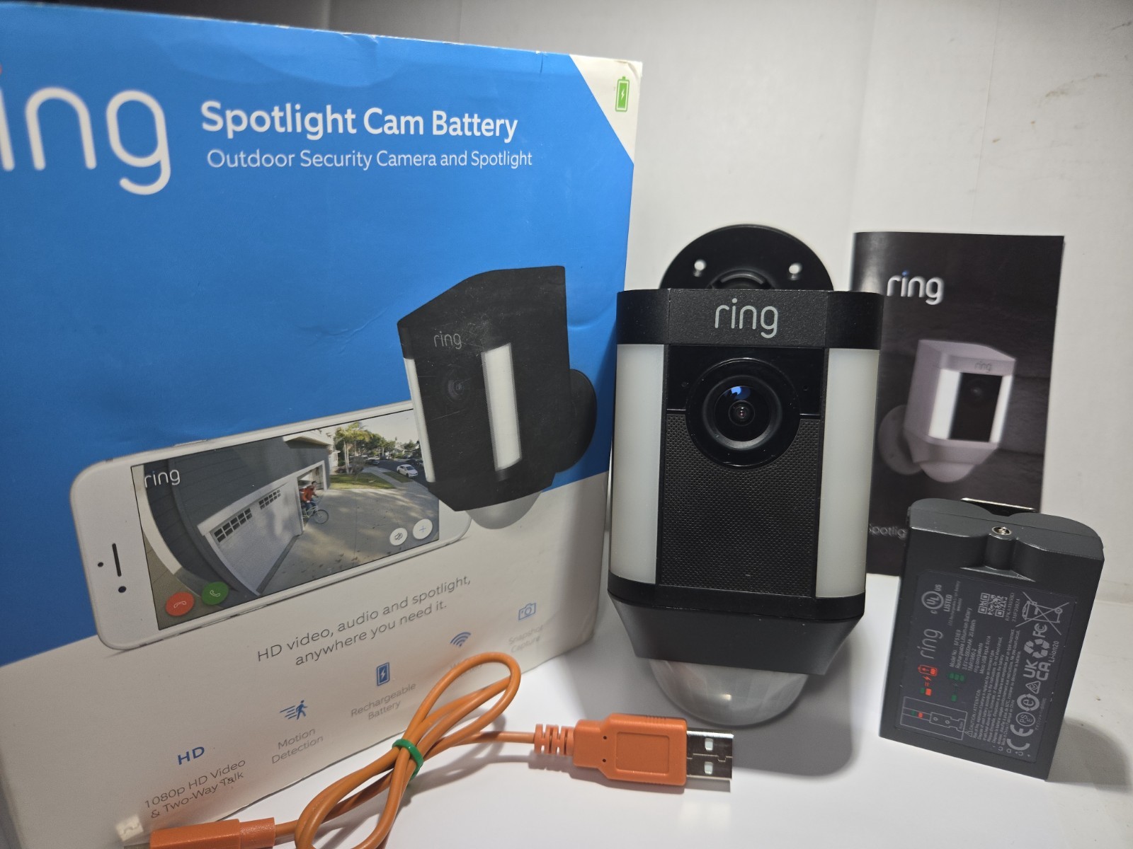 Ring Spotlight Cam Outdoor Battery Powered Security Camera Black
