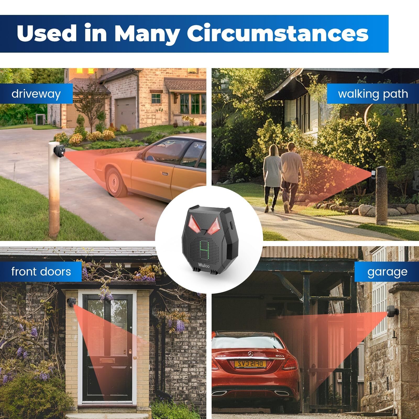 Wuloo 1/3Mile Range Wireless Solar Driveway Alarms PIR Motion Detectors Sensors