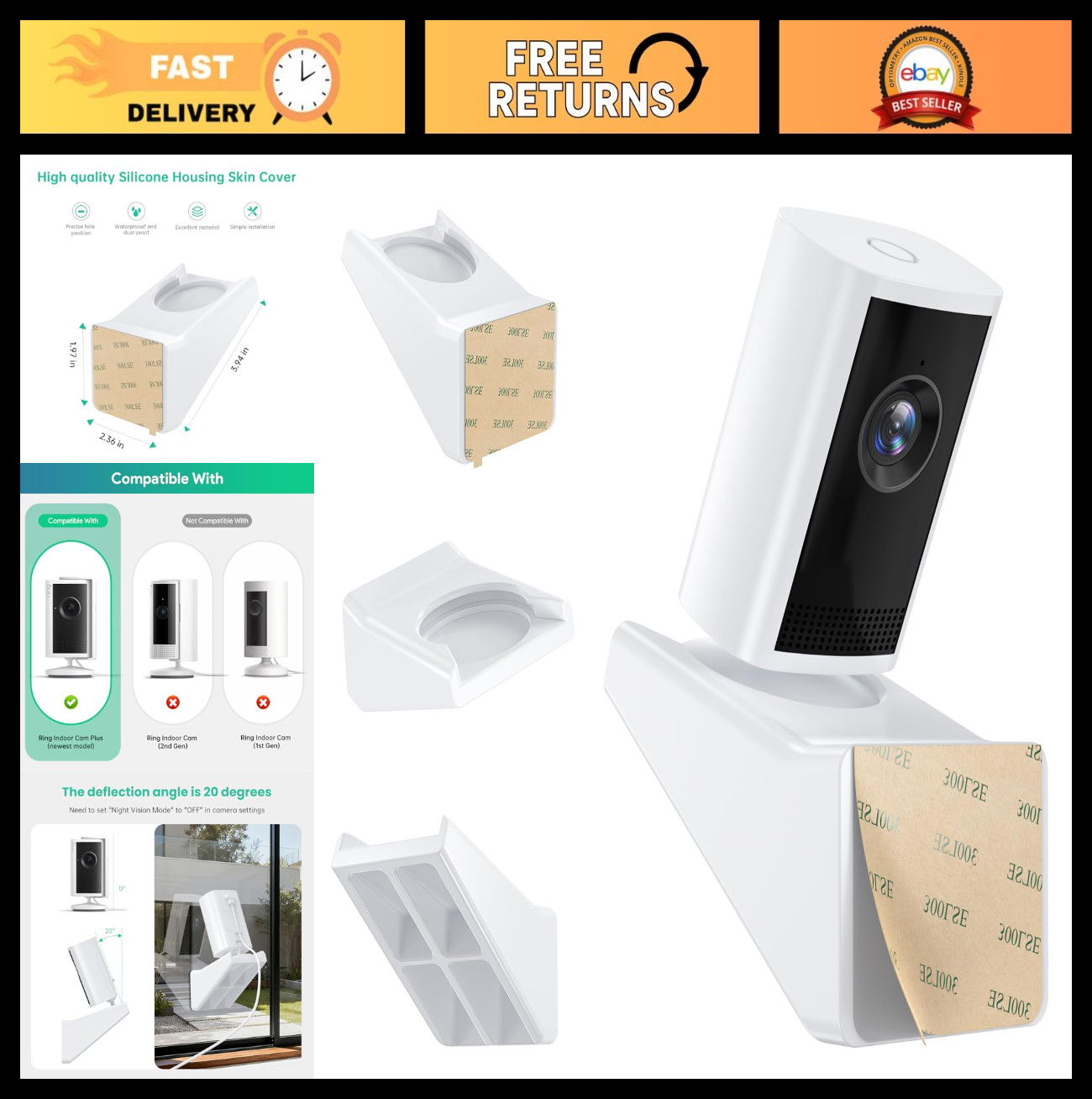 Adjustable Window Mount for Indoor Security Camera, Easy Install, No Glare, Fits