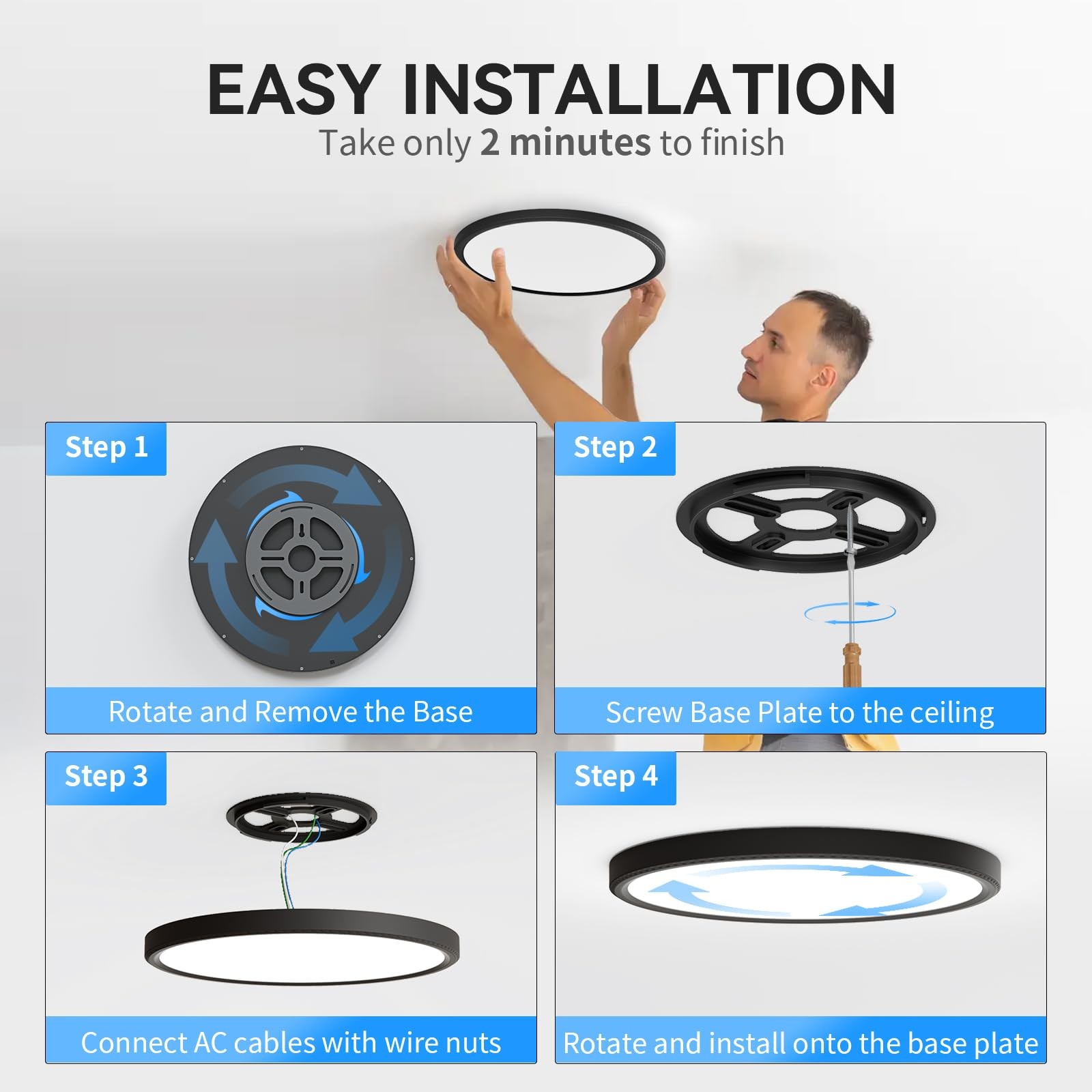 WKONCLDY 6Pack 3200lm LED Flush Mount Ceiling Light, Super 12in-6Pack, Black
